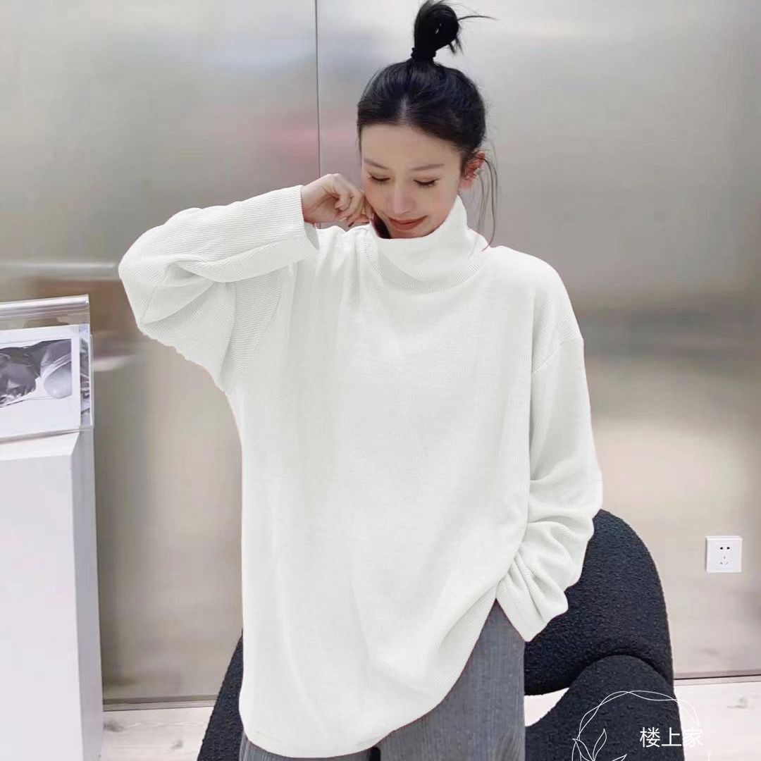 高级感坑条卫衣女2022新款冬季高领打底衫宽松慵懒风春香秋上衣服
