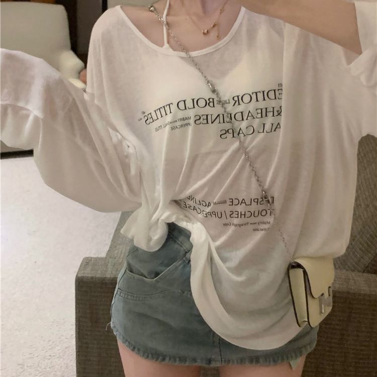 防曬衣服女夏季新款學生韓版寬鬆防紫外線冰絲薄款長袖t恤ins上衣