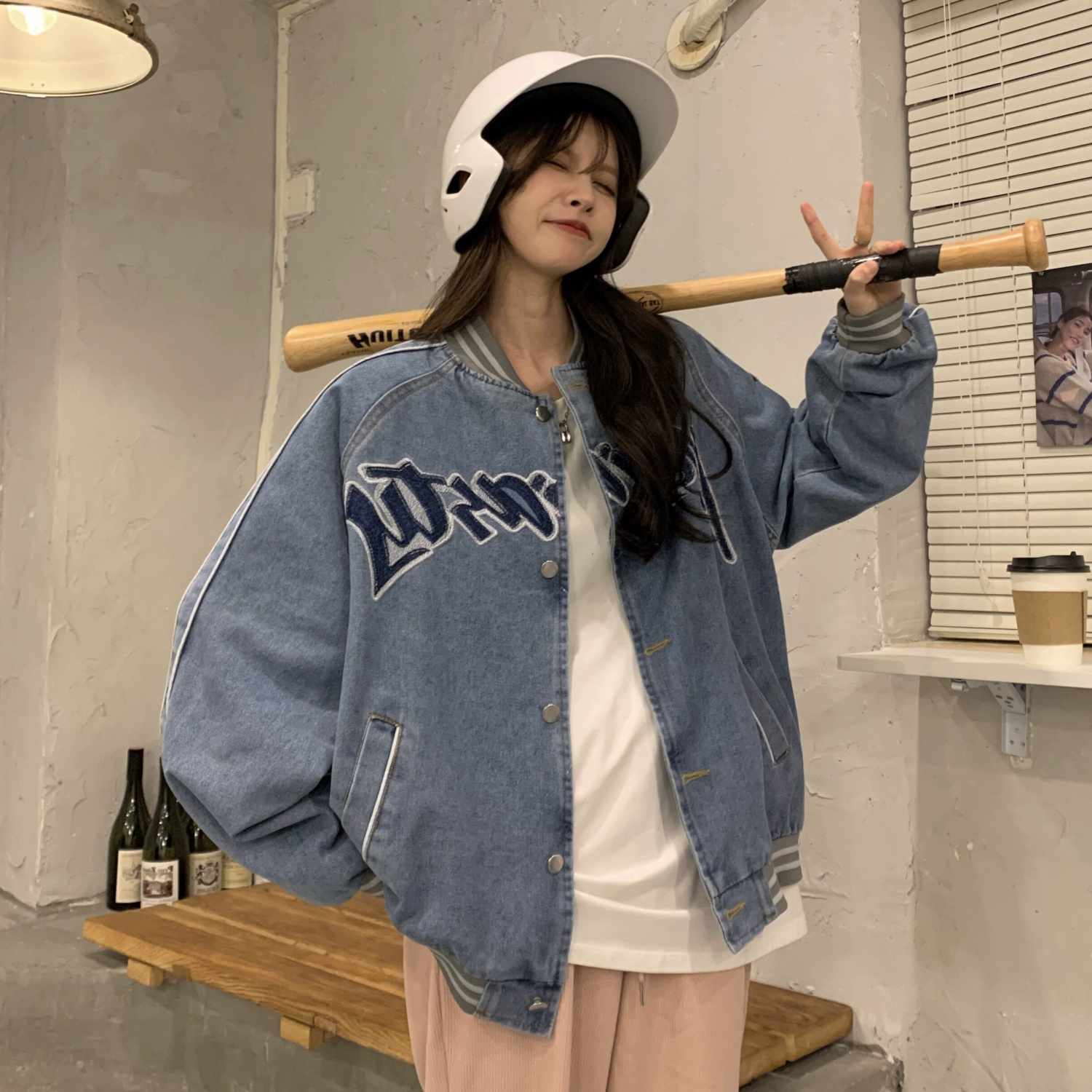 美式風街頭棒球服女春秋設計感小眾潮牌復古牛仔外套寬鬆夾克上衣