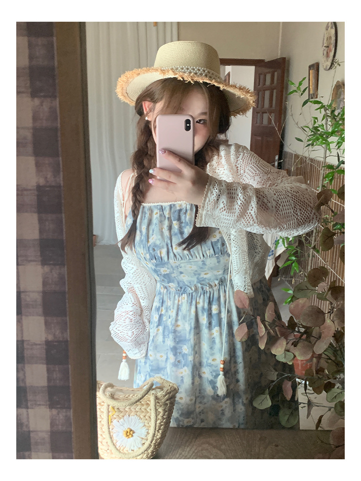 大碼吊帶連衣裙女胖mm遮肚藏肉裙子夏季新款法式小眾碎花裙兩件套