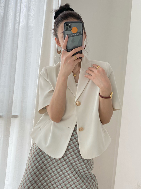 2024女夏季西裝外套短袖外套夏季新款短袖韓版簡約氣質小西服上衣