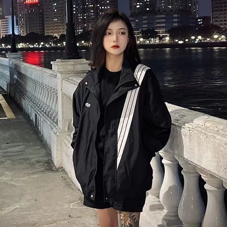 2023 new spring and summer new Korean style women's loose style mid-length zipper discount petite twill letter jacket