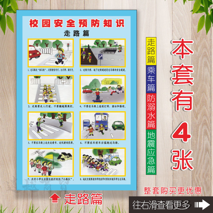 幼儿园小学生安全教育知识挂图走路乘车游泳防溺水防地震演练海报