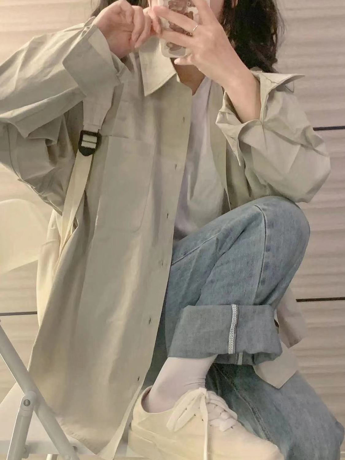 純棉襯衫女ins超仙新款日系開衫外套氣質寬鬆百搭小個子薄款襯衣