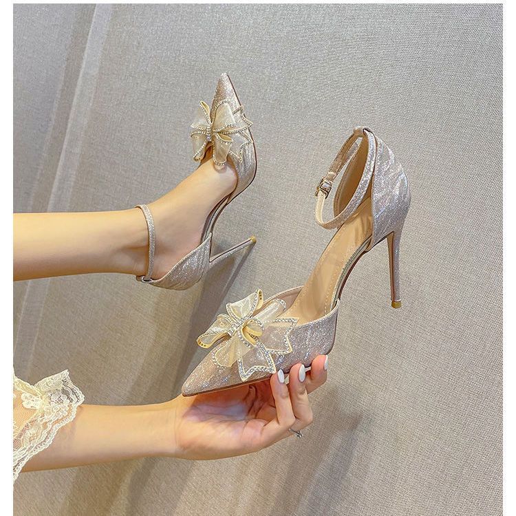 水晶婚鞋主婚纱鞋日常可穿细跟2022年新款配礼服银色高跟鞋女春季