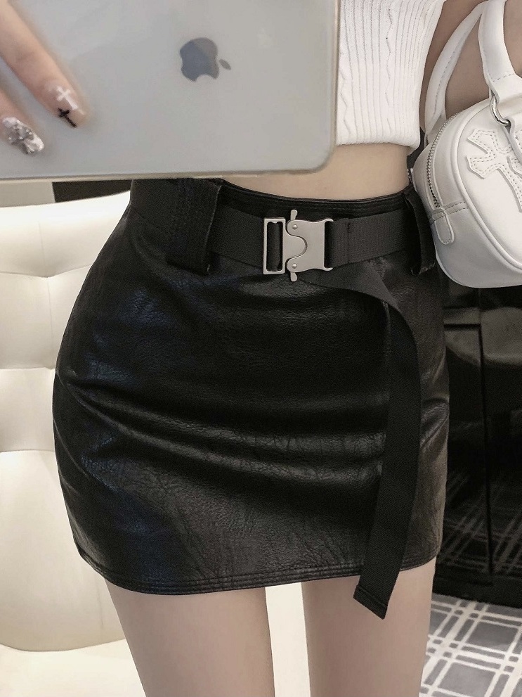 Paired with a belt, Spicy Girl, Black Half length Dress, Hong Kong Style, High Waist, Slim and Anti Shining, Sexy Wrapped Hip Short Skirt, Temperament Dress, Children