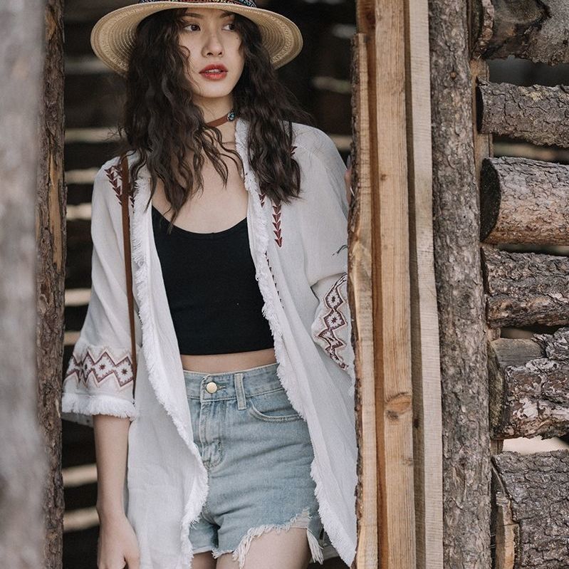 Dream horse national wind cardigan Yunnan Qinghai travel sun protection clothing thin section beach vacation jacket mid-length summer