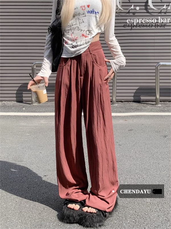 陳大鈺高腰直筒西裝褲女夏季顯瘦寬鬆垂感休閒闊腿褲拖地褲長褲子