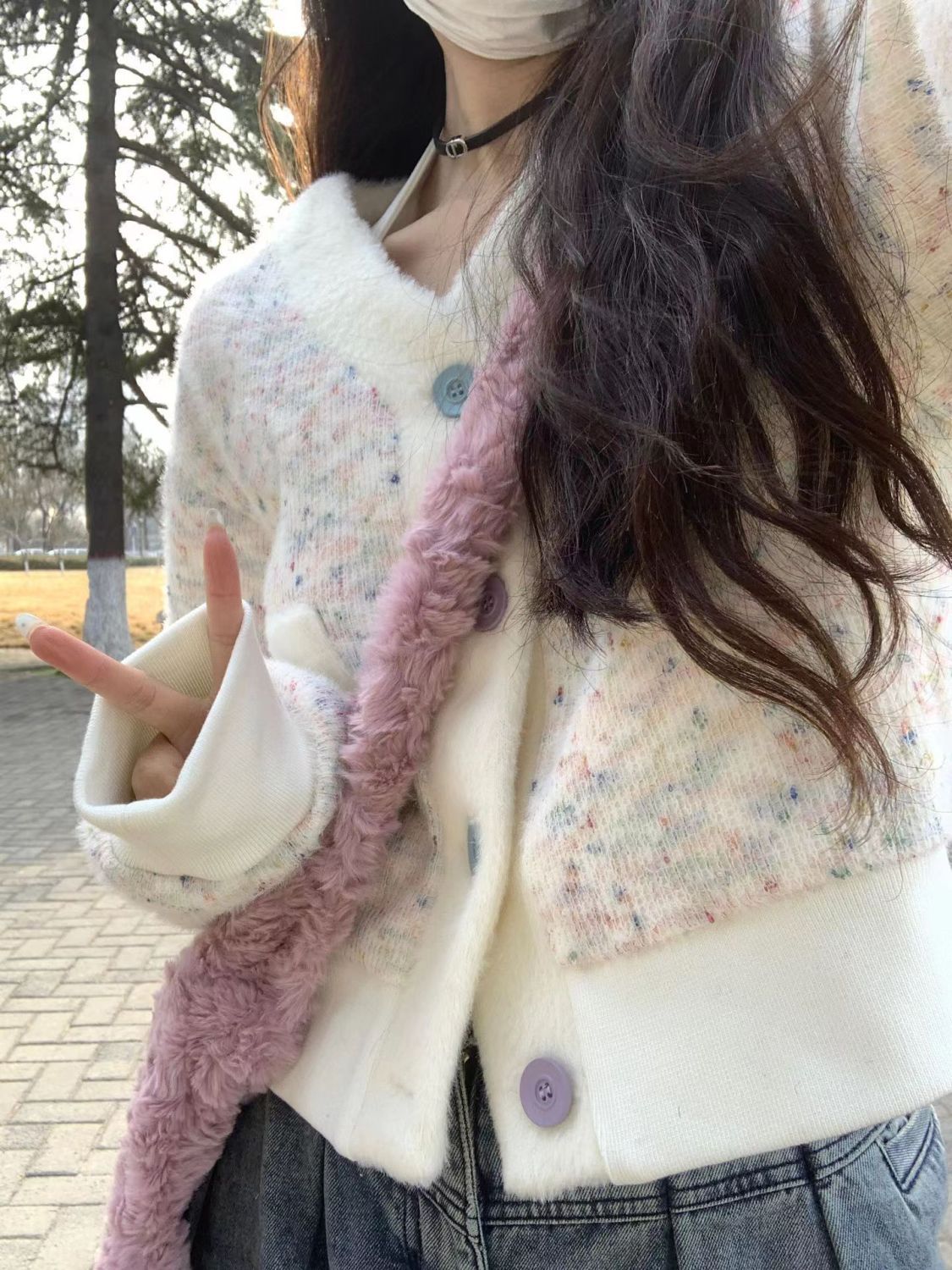 V領短款毛衣外套女秋新款小香風設計感甜美減齡氣質長袖針織開衫