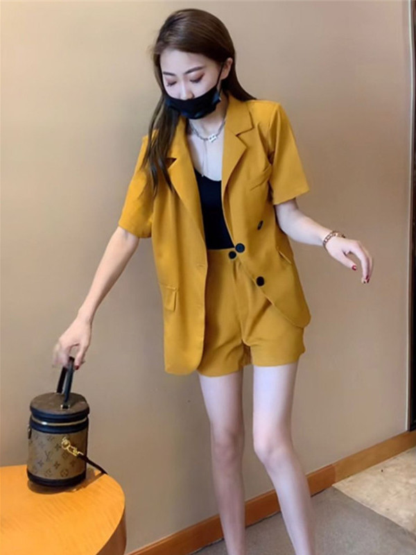 Internet celebrity professional suit women's summer fashion casual temperament short-sleeved suit jacket high-waisted shorts two-piece set