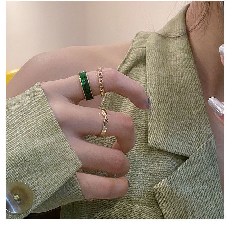 时尚三件套组合素圈戒指女个性ins冷淡风潮食指戒开口可调节指环