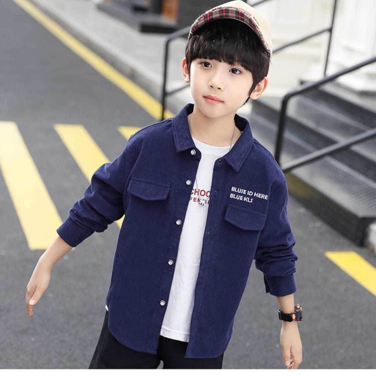 Children's clothing boys' long-sleeved shirts children's spring and autumn clothes corduroy thick shirts Korean style warm tops for big children