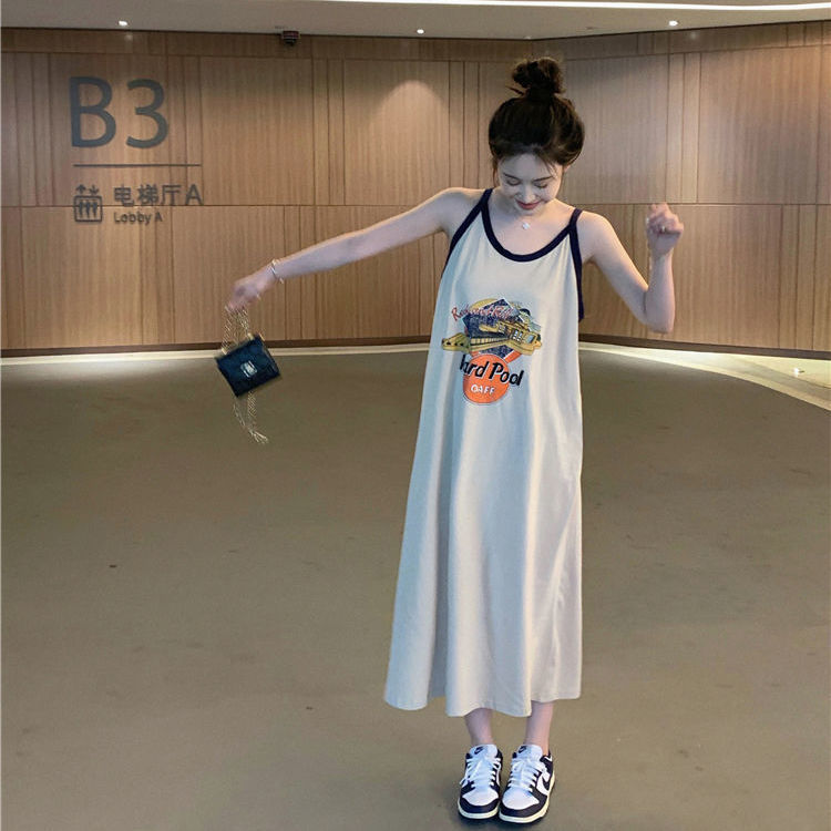 Summer women's clothing 2022 new loose casual t-shirt dress pear-shaped figure retro long camisole dress