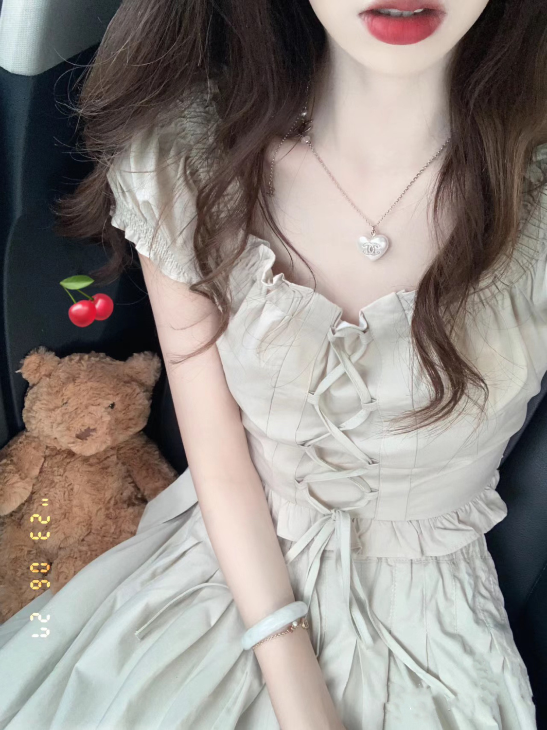 Sweet cool pure desire wind puff sleeve tie short top + high waist skirt Korean high-end sense two-piece suit