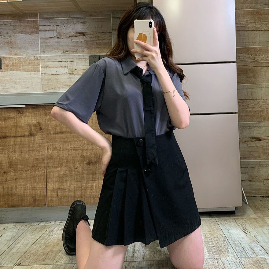 大碼女裝2022夏季新款輕熟風女短袖領帶襯衫上衣女胖mm半身裙套裝