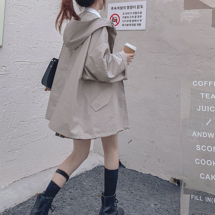 Hooded windbreaker coat female 2022 new spring and autumn temperament casual loose slimming Joker bf Harajuku trend ins