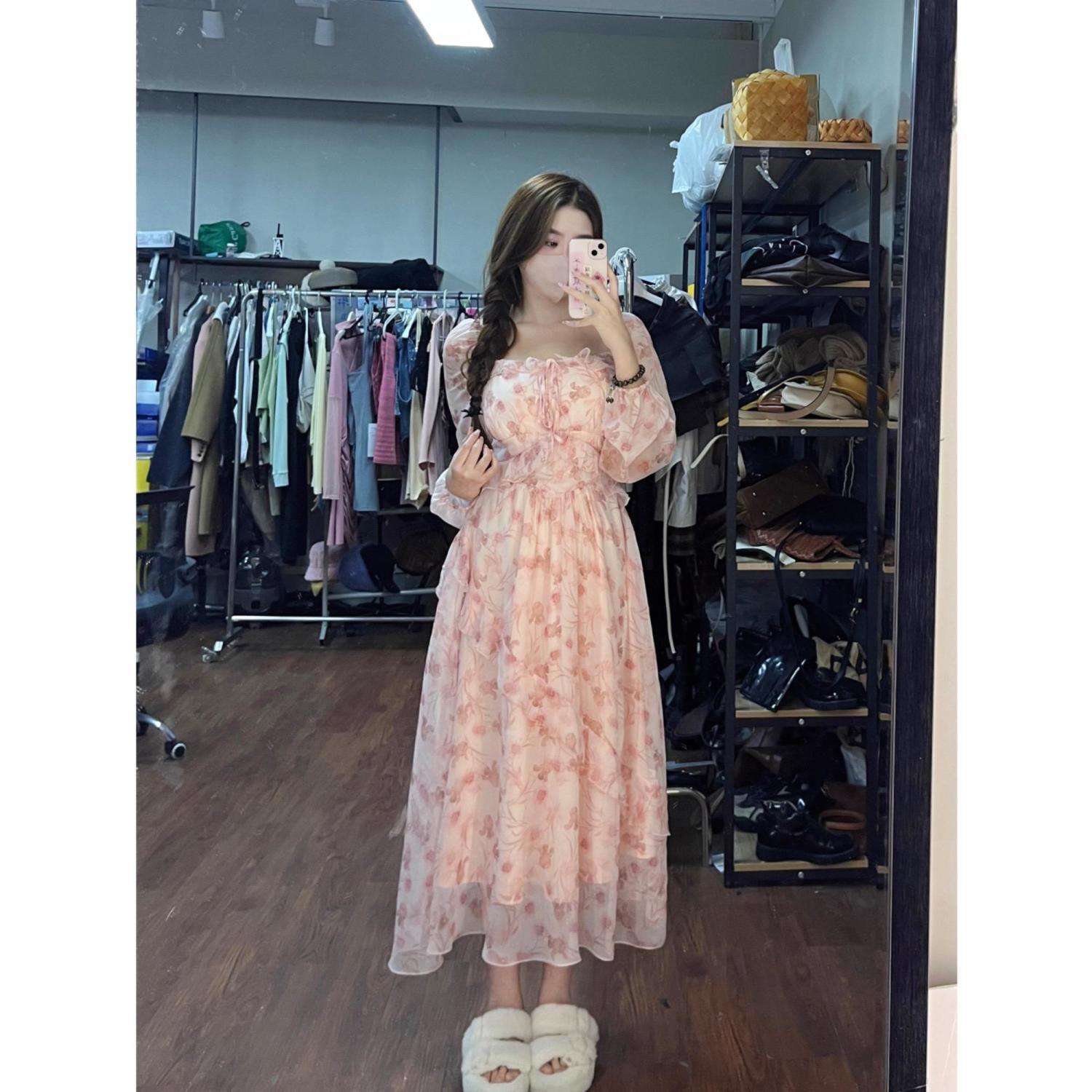[Floral skirt in spring] 2023 spring new seaside 4-meter gauze long skirt sweet and age-reducing dress
