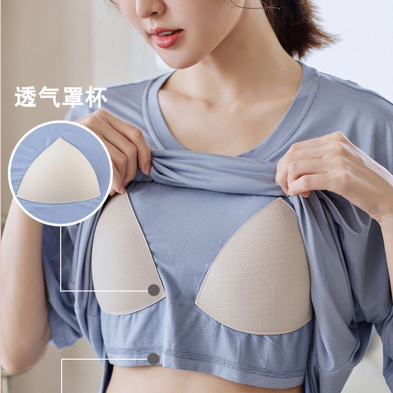 Modal pajamas with chest pad women's short-sleeved tops without bras and cups all-in-one summer outerwear thin tops