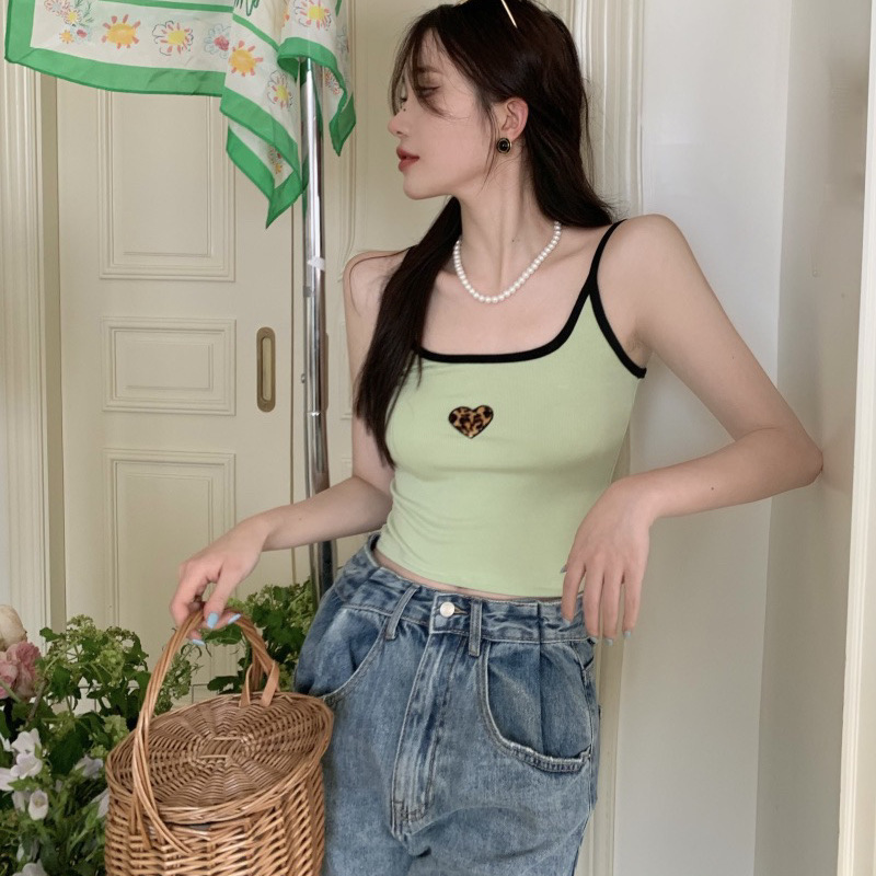 American vintage avocado green sleeveless camisole female tide ins spice girl top 